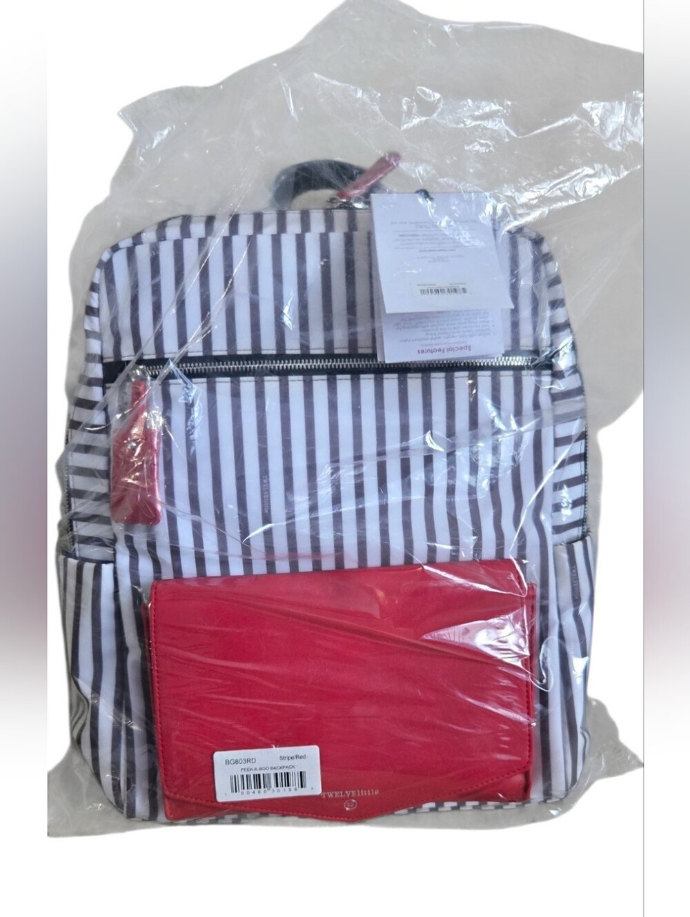 NWT TWELVElittle Peek-A-Boo Diaper Bag Backpack Stripe Red Clutch